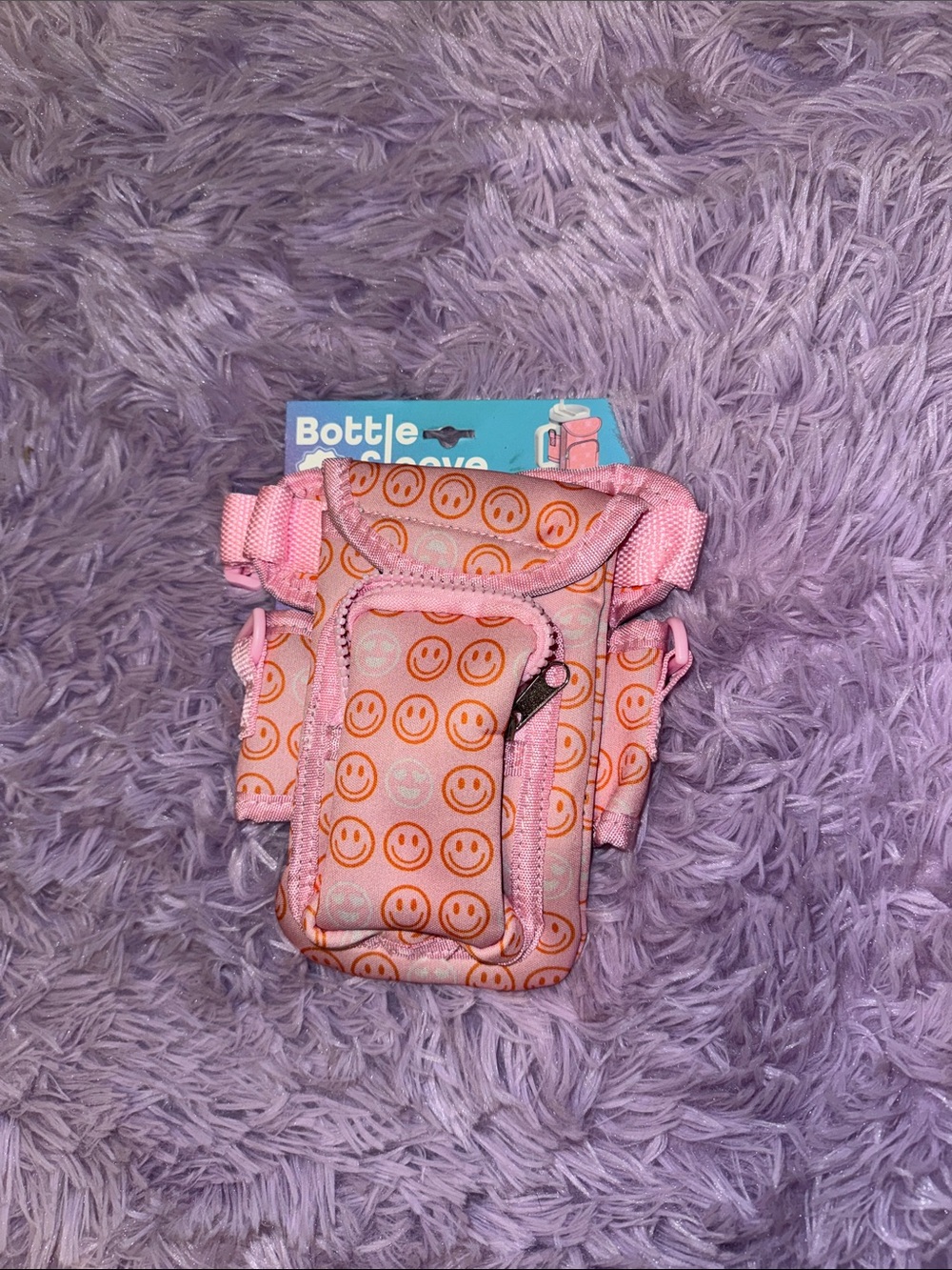Pink Smiley Bottle Sleeve with Orange Smiley Print